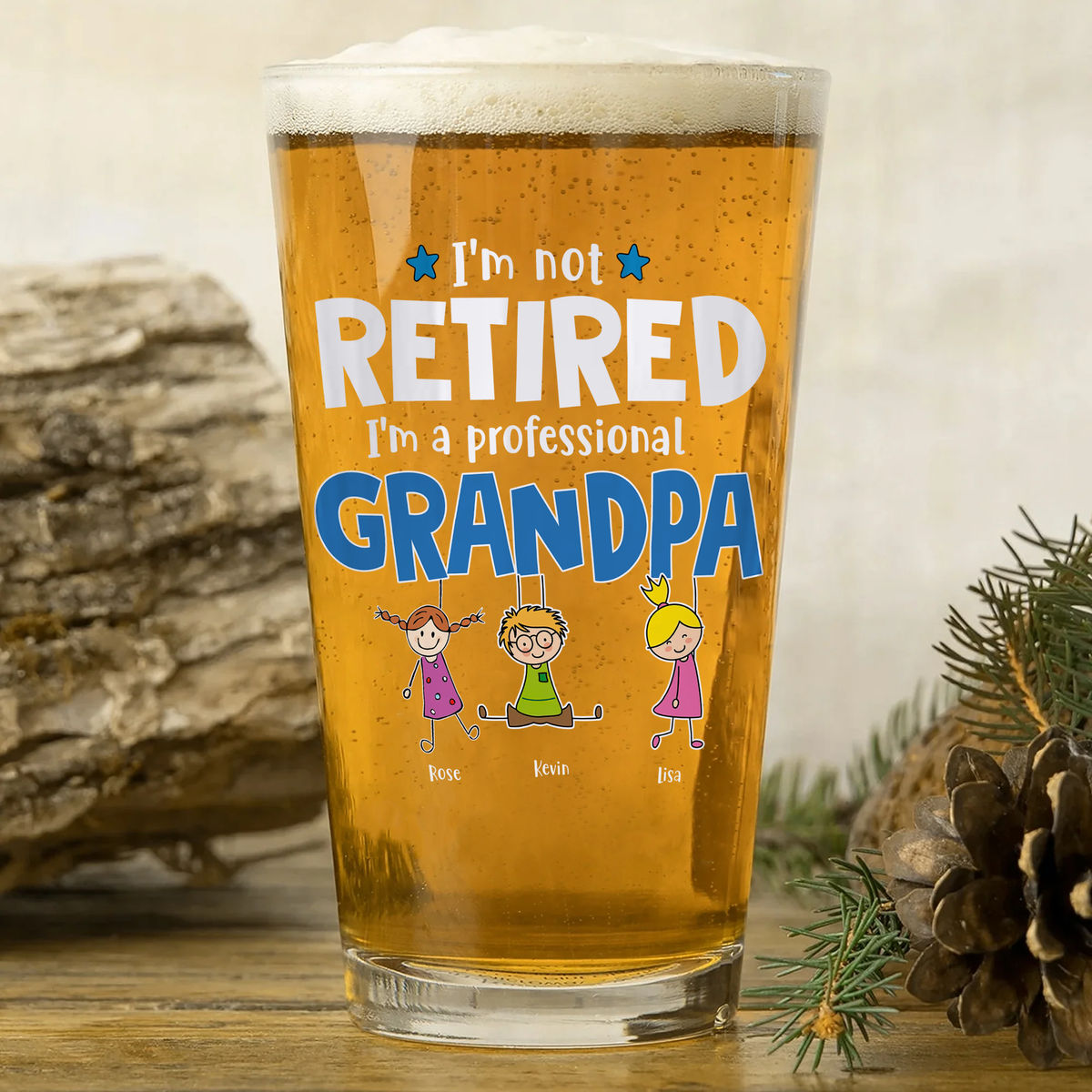 Retirement Gifts - I'm not retired I'm professional GrandPa - Father's Day Gift, Gift For Dad, Grandpa - Birthday, Retirement - Personalized Beer Glass_5