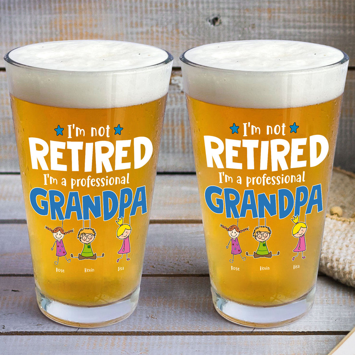 Retirement Gifts - I'm not retired I'm professional GrandPa - Father's Day Gift, Gift For Dad, Grandpa - Birthday, Retirement - Personalized Beer Glass_1