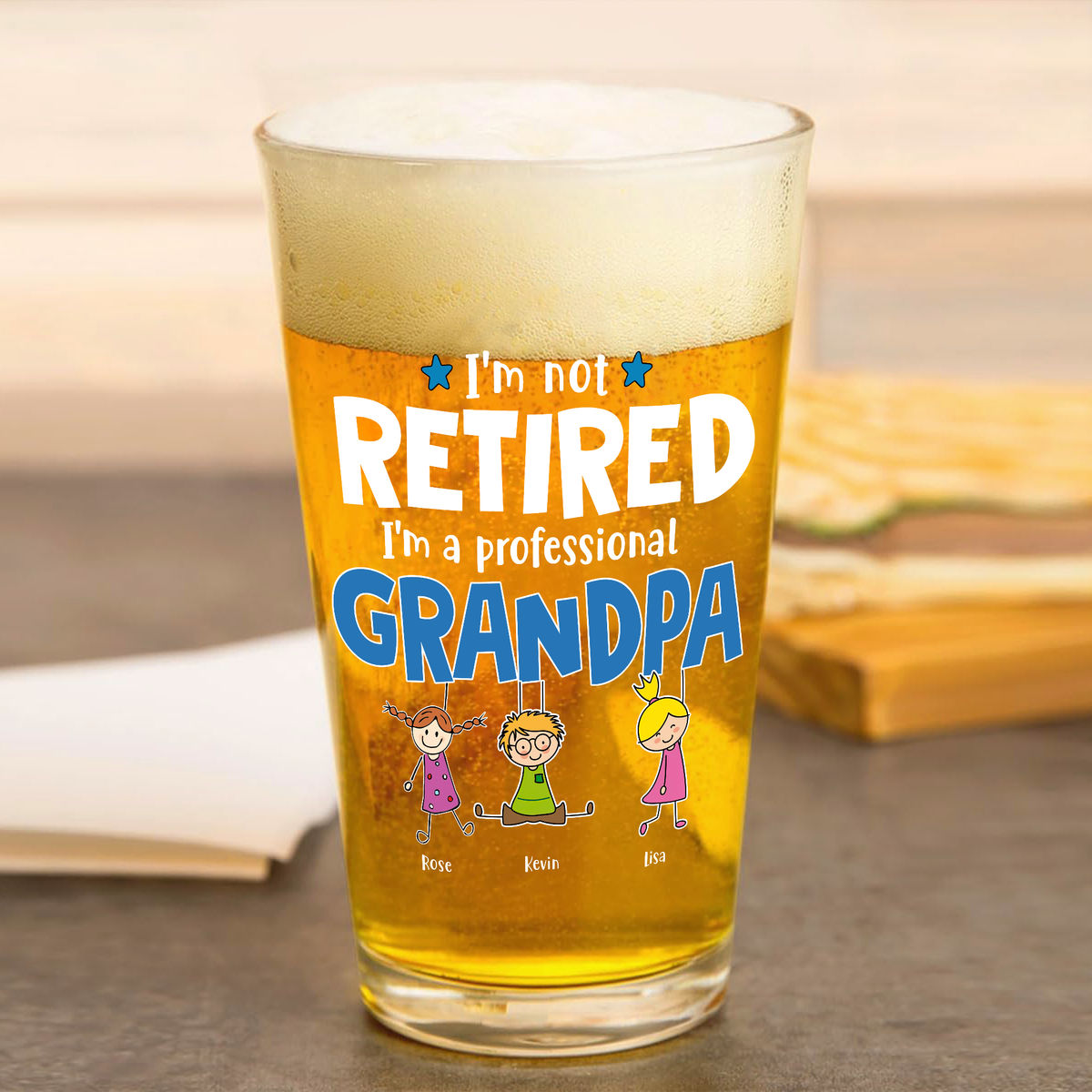 Retirement Gifts - I'm not retired I'm professional GrandPa - Father's Day Gift, Gift For Dad, Grandpa - Birthday, Retirement - Personalized Beer Glass_3