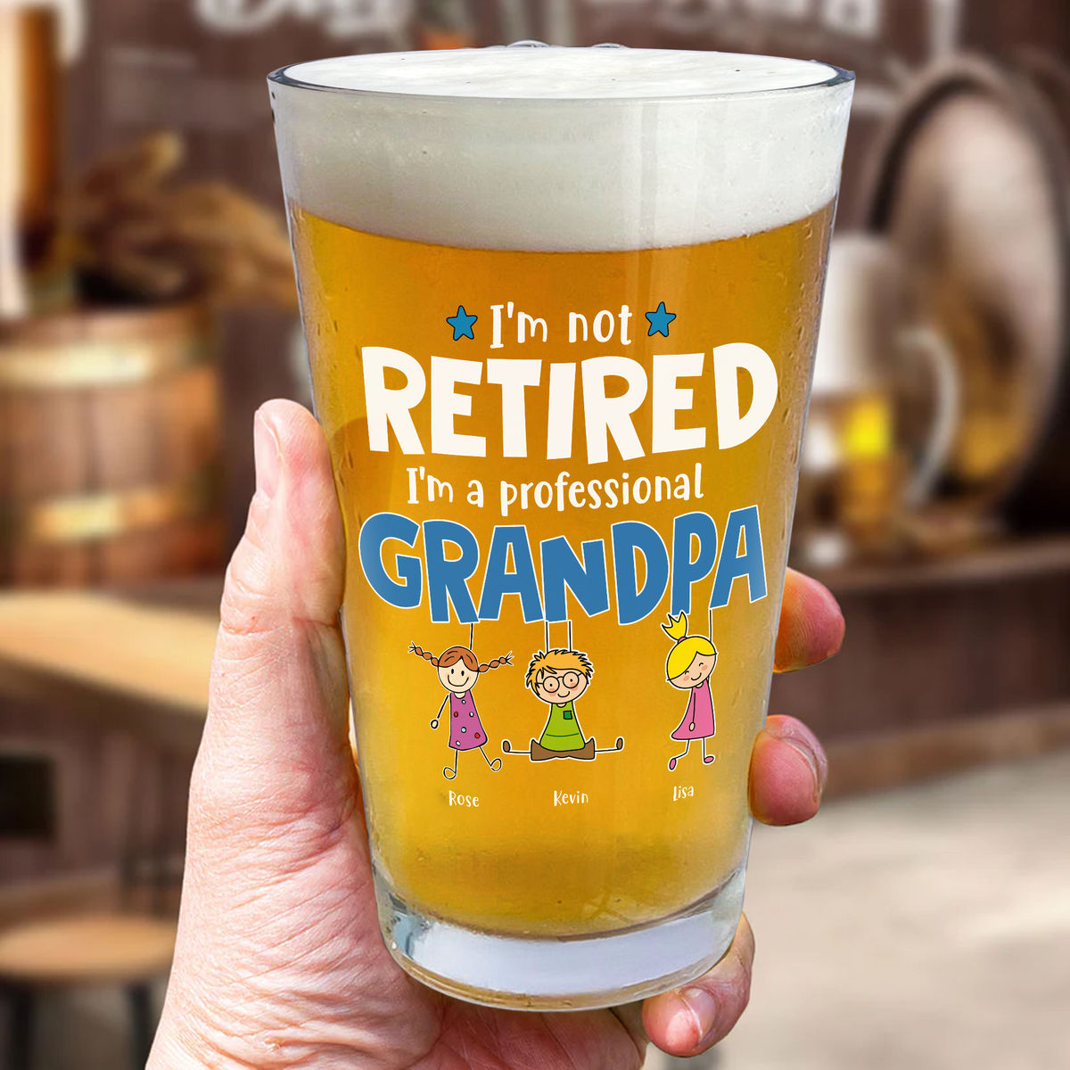 Retirement Gifts - I'm not retired I'm professional GrandPa - Father's Day Gift, Gift For Dad, Grandpa - Birthday, Retirement - Personalized Beer Glass_4