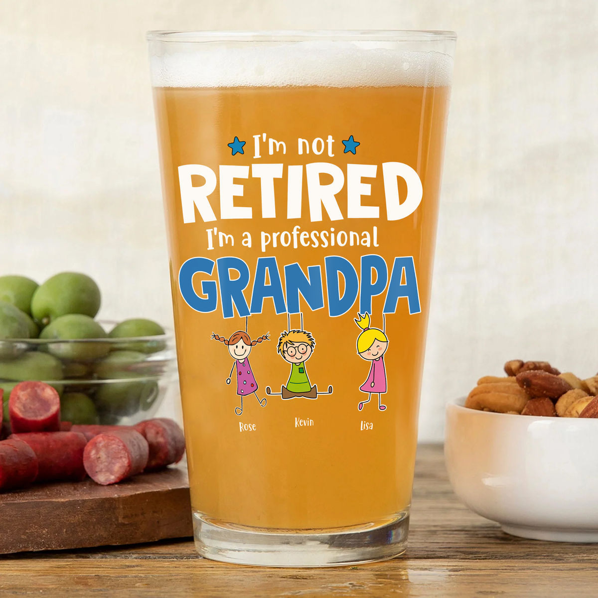 Retirement Gifts - I'm not retired I'm professional GrandPa - Father's Day Gift, Gift For Dad, Grandpa - Birthday, Retirement - Personalized Beer Glass