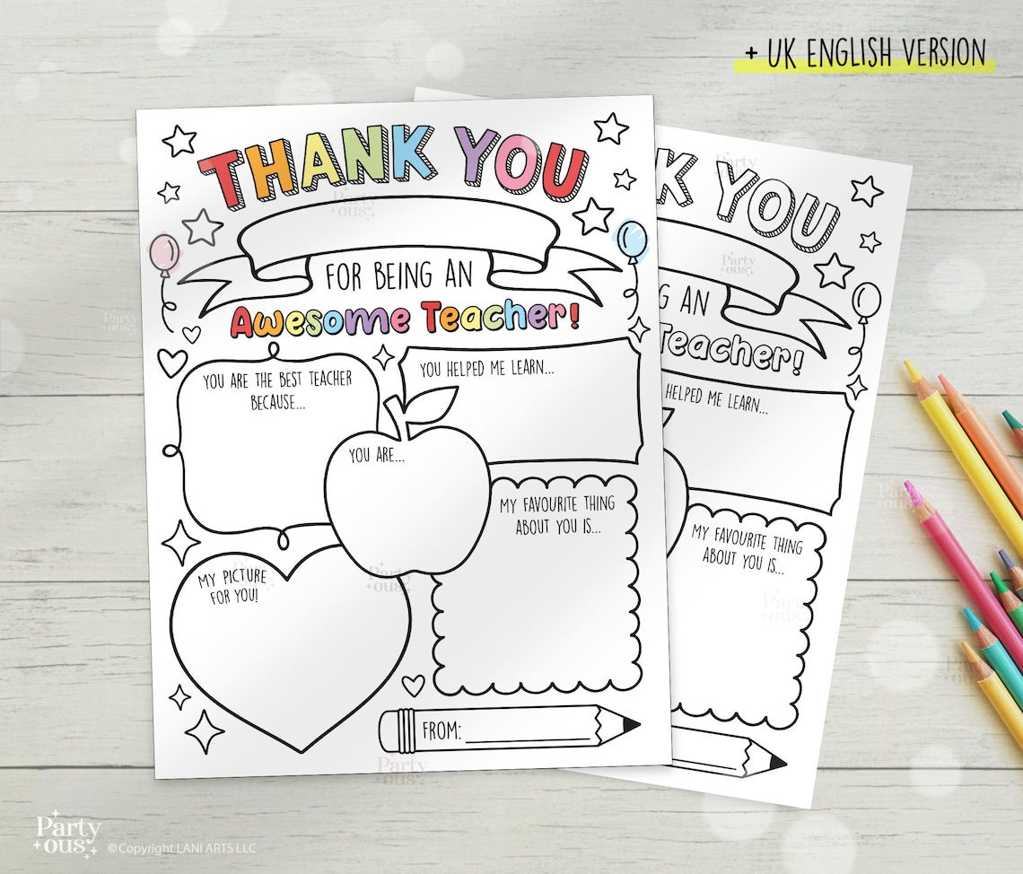 Teacher Gifts - Gift For Teacher - Thank You Teacher Gifts Coloring Pages School Kids Instant Digital Download_1