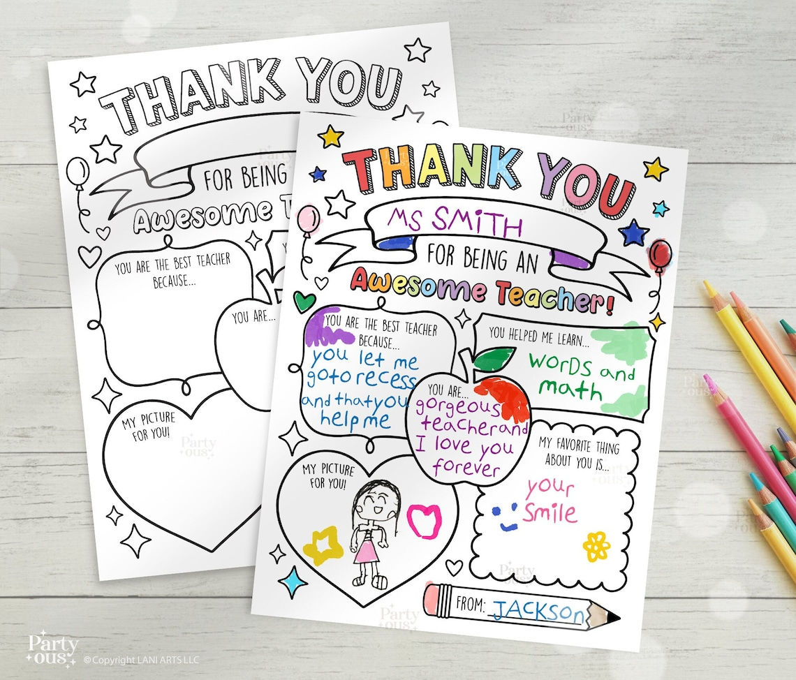 Teacher Gifts - Gift For Teacher - Thank You Teacher Gifts Coloring Pages School Kids Instant Digital Download