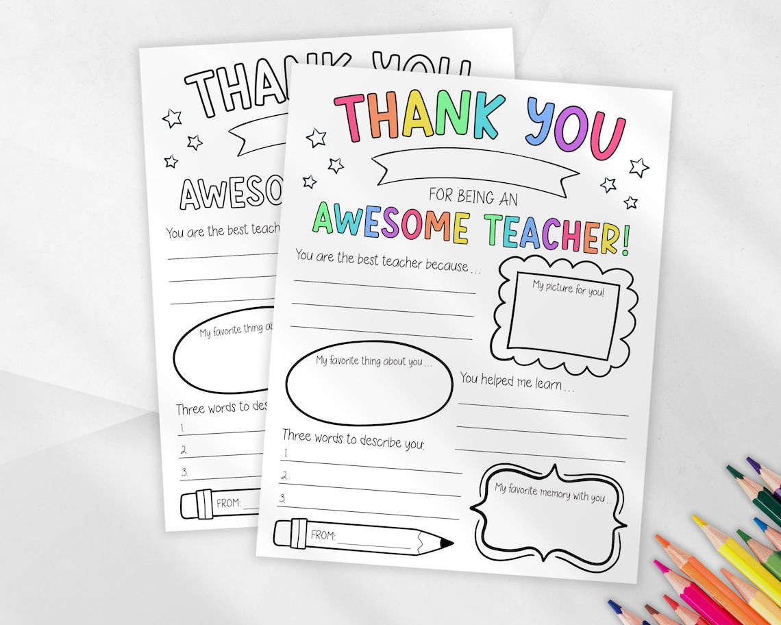 Teacher Gifts - Gift For Teacher - Thank You Teacher Gifts Coloring Pages School Kids Instant Digital Download_2