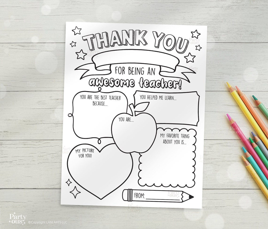 Teacher Gifts - Gift For Teacher - Thank You Teacher Gifts Coloring Pages School Kids Instant Digital Download