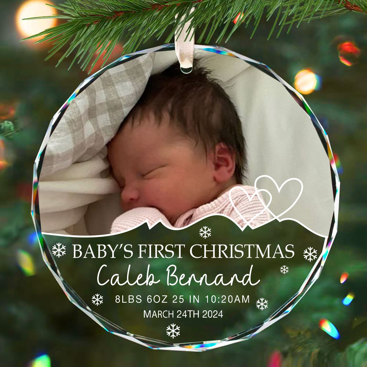 Photo Ornament - Circle Ornament - Baby's First Christmas - Baby Ornament, Christmas Gifts, Custom Christmas Ornament 2024 - Personalized Photo Round Glass Ornament_2