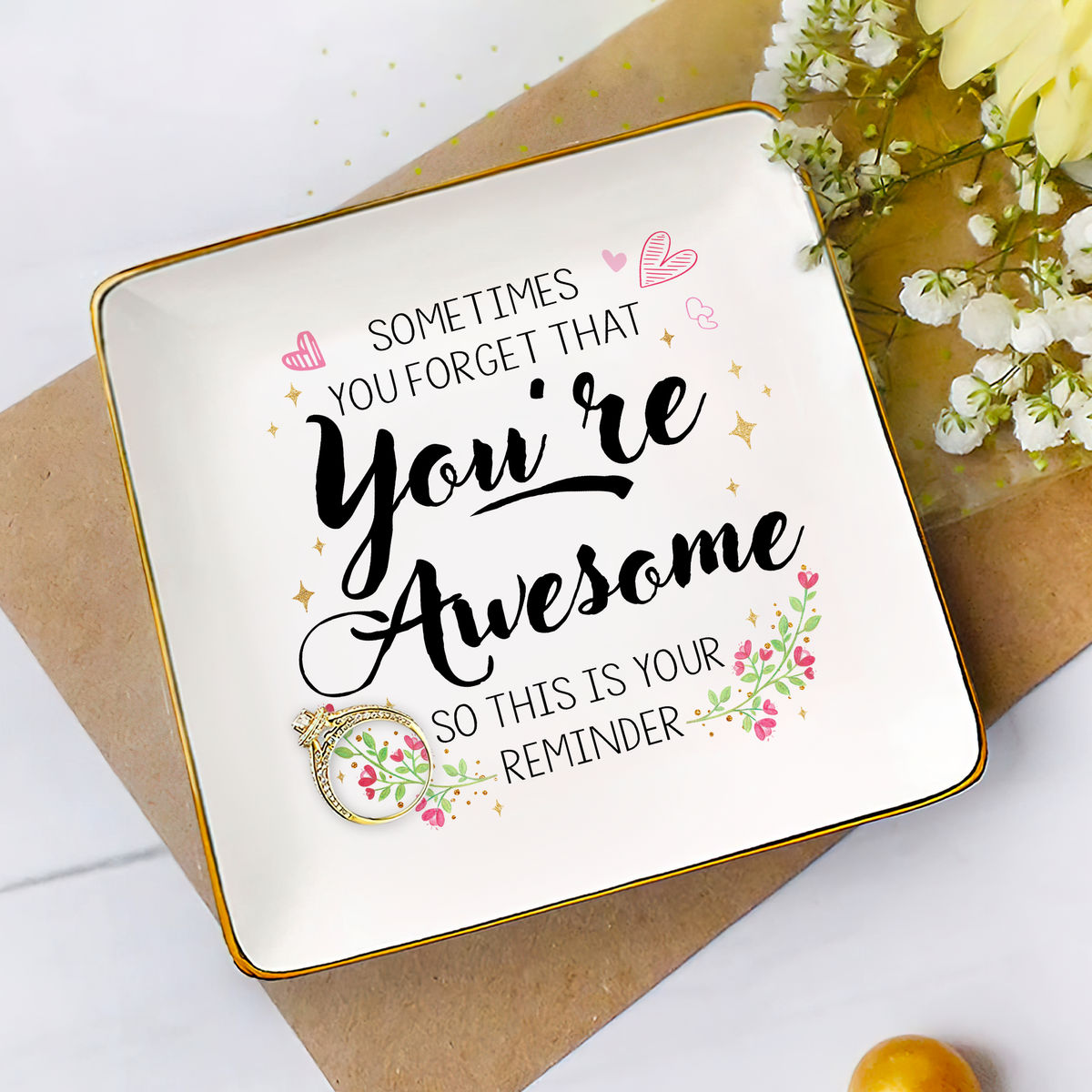 Jewelry Tray - Birthday Gift for Her, Gift for Sister Friend Bestie, Coworkers - Sometimes You Forget That You're Awesome - Personalized Jewelry Tray