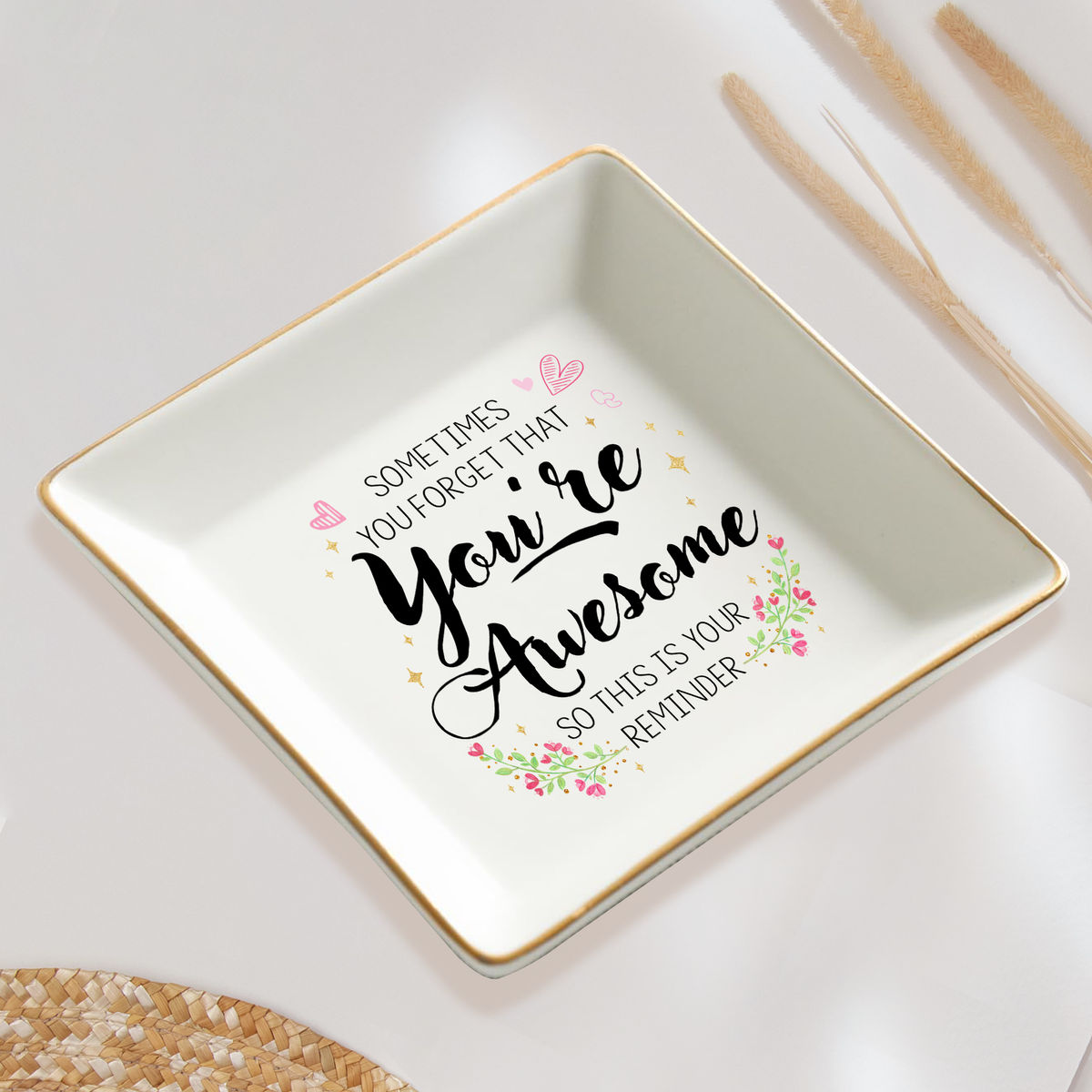 Jewelry Tray - Birthday Gift for Her, Gift for Sister Friend Bestie, Coworkers - Sometimes You Forget That You're Awesome - Personalized Jewelry Tray_2