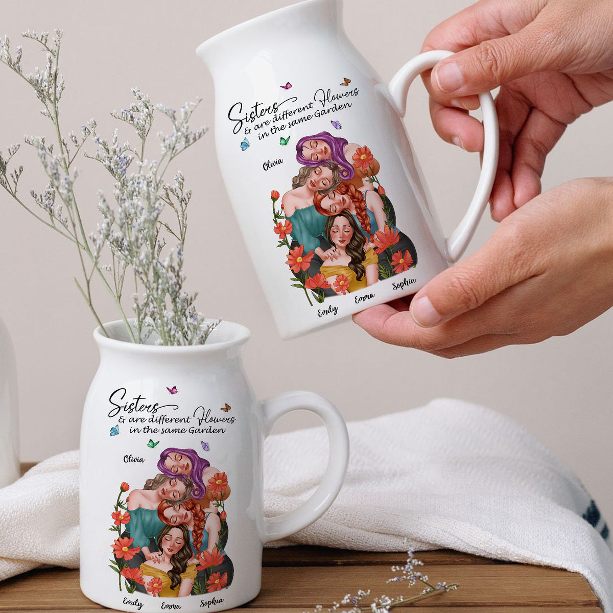 Family Gift - Flower Ceramic Vase - Sisters are different flowers in the same garden - Personalized Vase_2