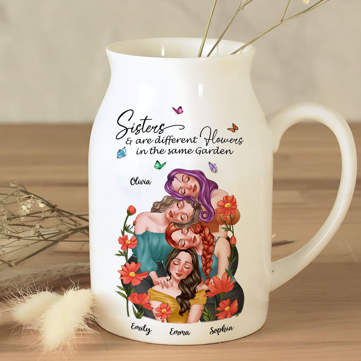 Family Gift - Flower Ceramic Vase - Sisters are different flowers in the same garden - Personalized Vase_3