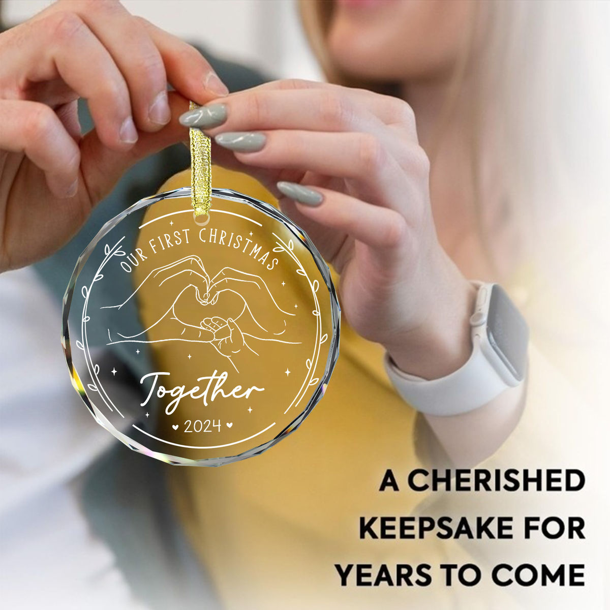 Christmas Gifts For Family - Our First Christmas Together 2024 - First Christmas Ornament, Gift for New Mom, New Dad, Family of Three Xmas Ornament - Personalized Round Glass Ornament_4