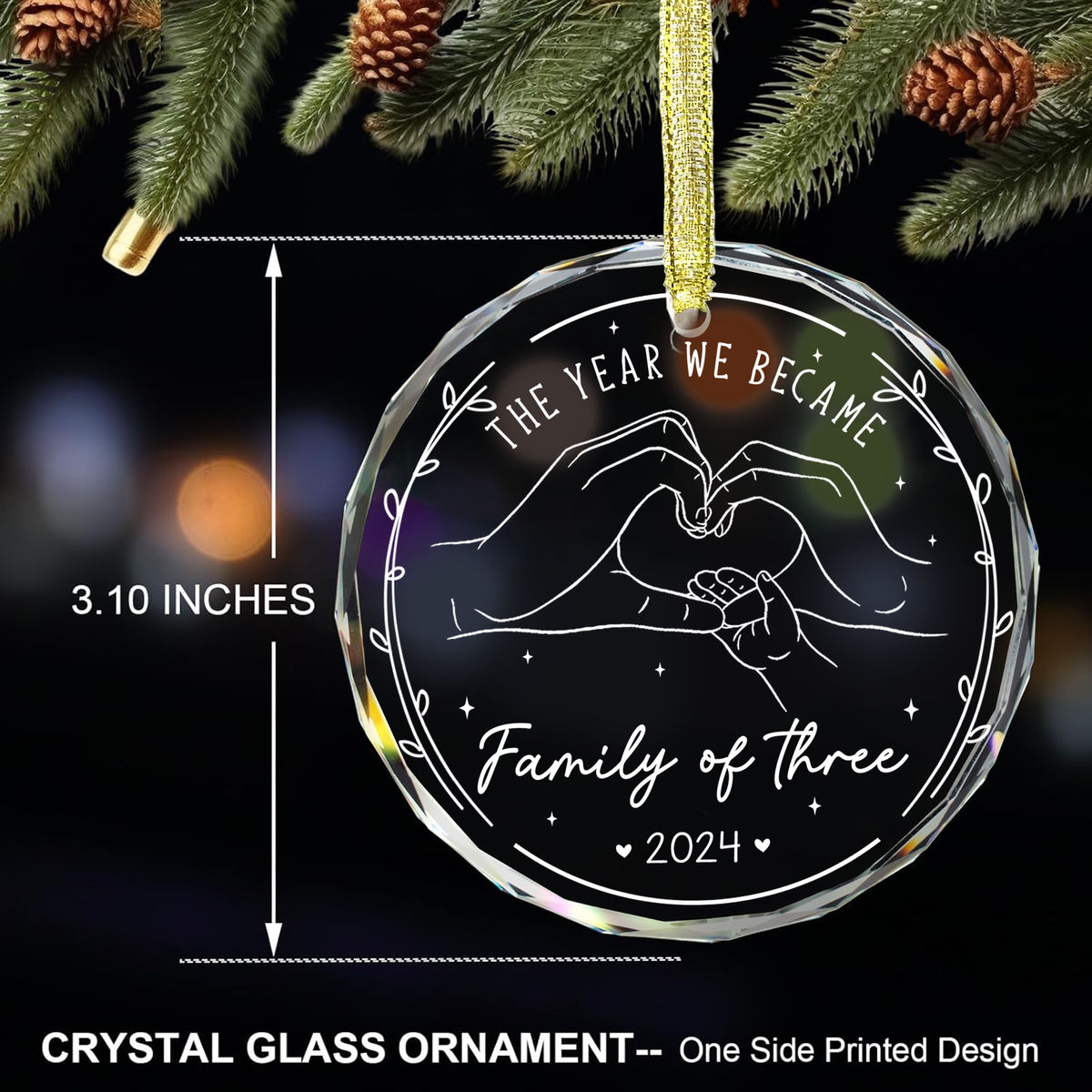 Christmas Gifts For Family - The Year You Became Family Of Three - First Christmas Ornament, Gift for New Mom, New Dad, Family of Three Xmas Ornament - Personalized Round Glass Ornament_5