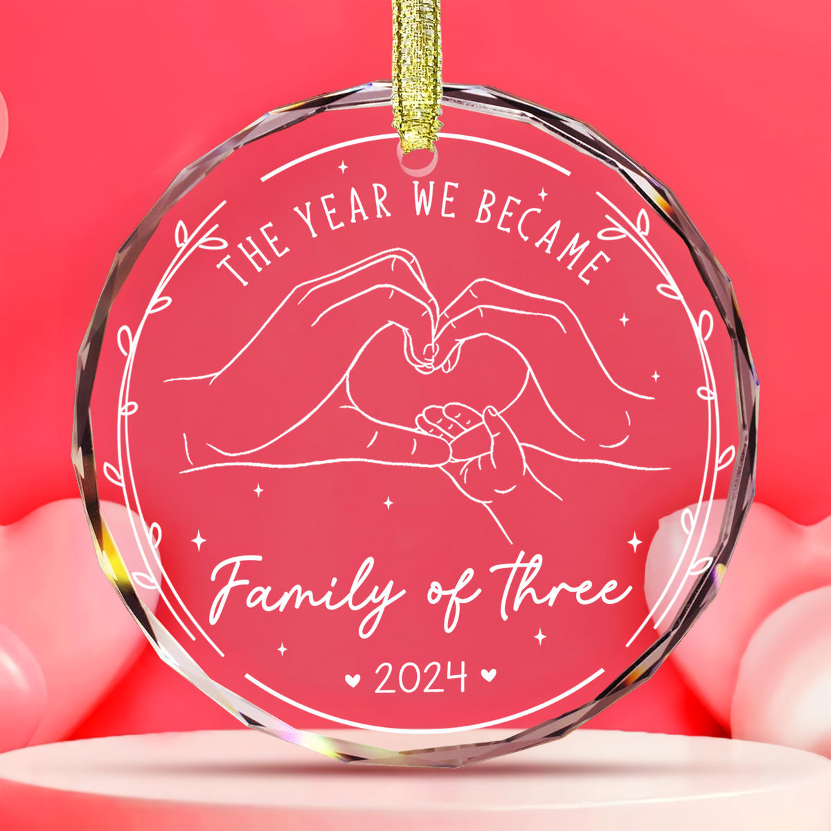 Christmas Gifts For Family - The Year You Became Family Of Three - First Christmas Ornament, Gift for New Mom, New Dad, Family of Three Xmas Ornament - Personalized Round Glass Ornament_3