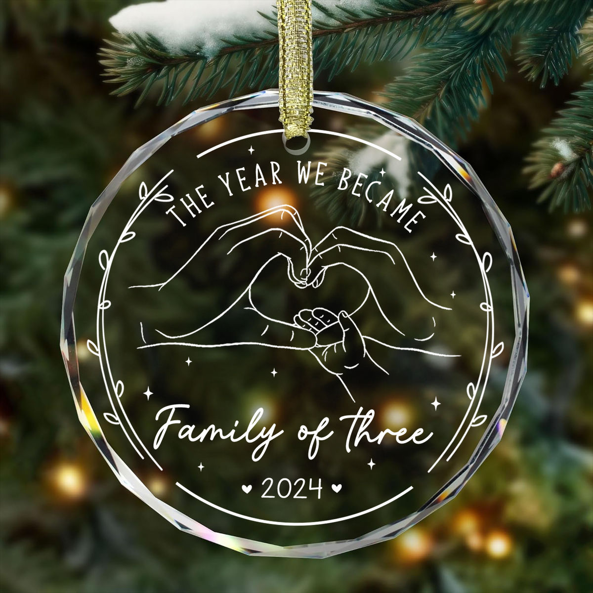 Christmas Gifts For Family - The Year You Became Family Of Three - First Christmas Ornament, Gift for New Mom, New Dad, Family of Three Xmas Ornament - Personalized Round Glass Ornament