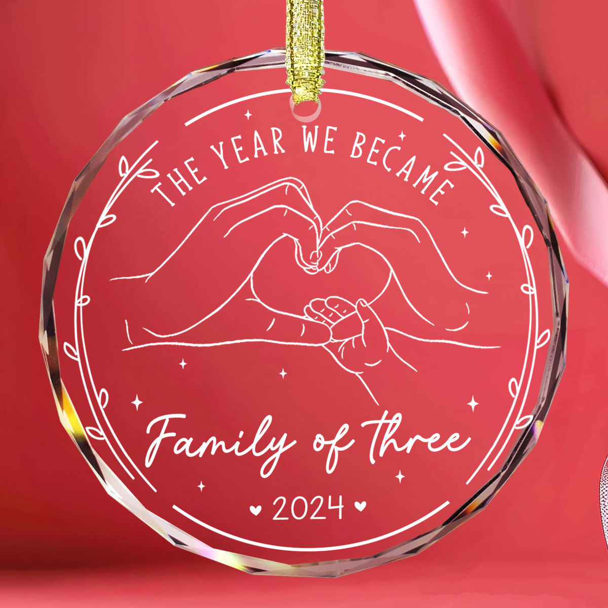 Christmas Gifts For Family - The Year You Became Family Of Three - First Christmas Ornament, Gift for New Mom, New Dad, Family of Three Xmas Ornament - Personalized Round Glass Ornament_2