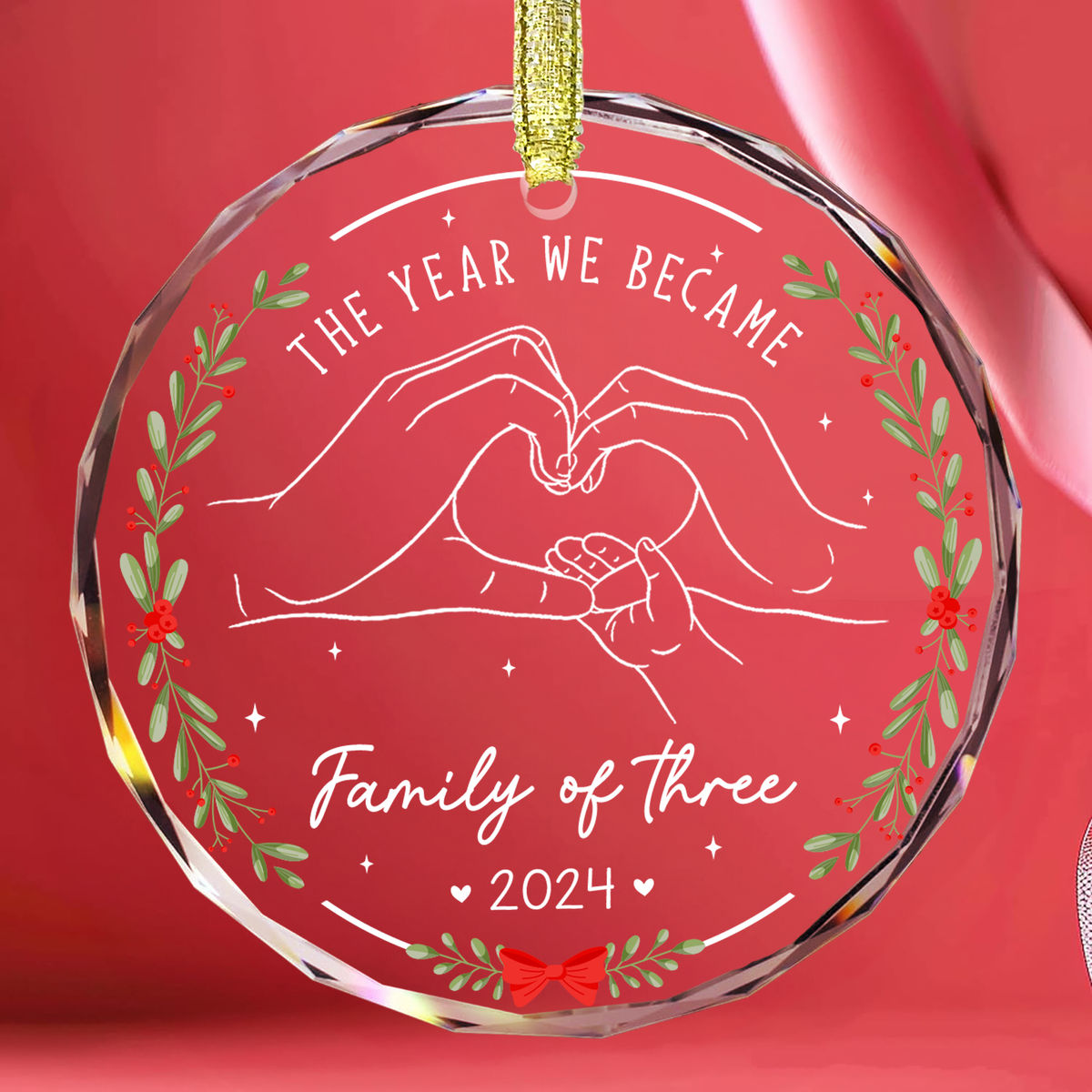 Christmas Gifts For Family - The Year We Became Family Of Three - First Christmas Ornament, Gift for New Mom, New Dad, Family of Three Xmas Ornament - Personalized Round Glass Ornament_2