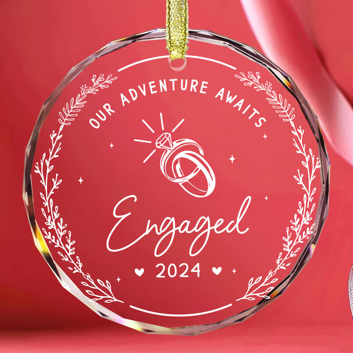 Engagement Gifts for Couples - Our adventure Awaits Engaged - 1st Christmas Married Ornament, Gifts for Newly Engaged Couples, Happy Engagement Gifts for Her, Bride, Friends - Personalized Round Glass Ornament_2