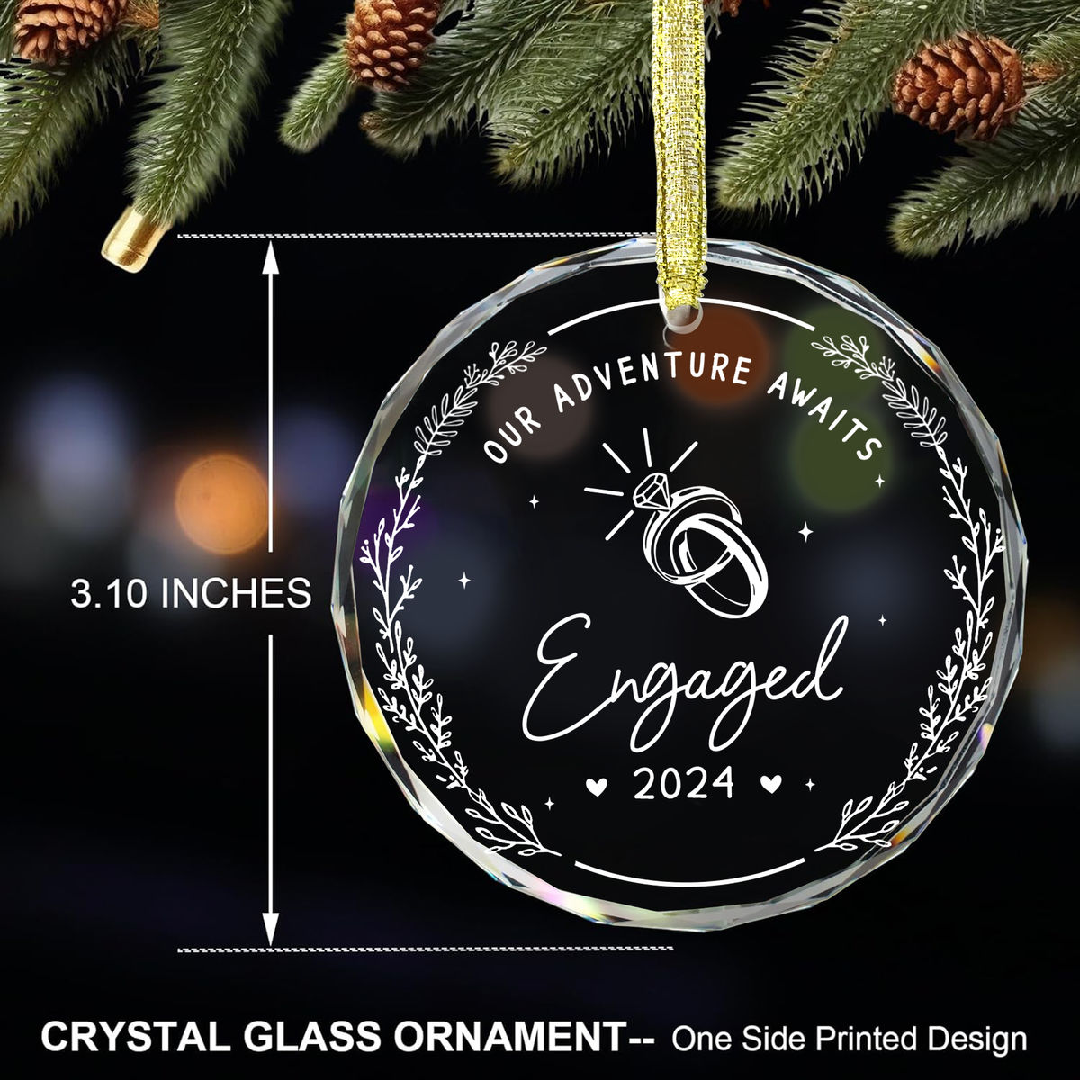 Engagement Gifts for Couples - Our adventure Awaits Engaged - 1st Christmas Married Ornament, Gifts for Newly Engaged Couples, Happy Engagement Gifts for Her, Bride, Friends - Personalized Round Glass Ornament_5