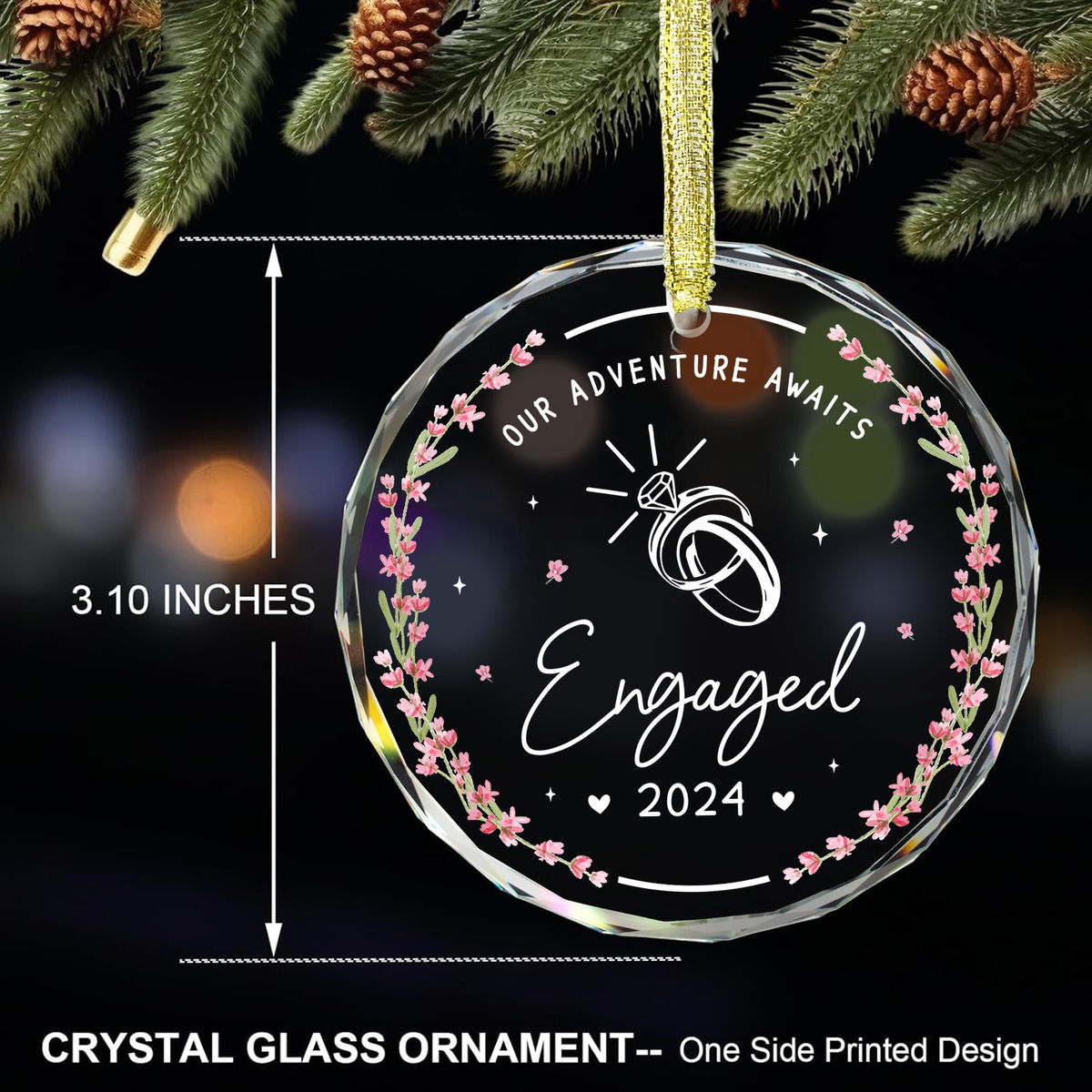 Engagement Gifts for Couples - Our adventure Awaits Engaged V2 - 1st Christmas Married Ornament,  Gifts for Newly Engaged Couples, Xmas Gift Bride Groom, Women - Personalized Round Glass Ornament_4