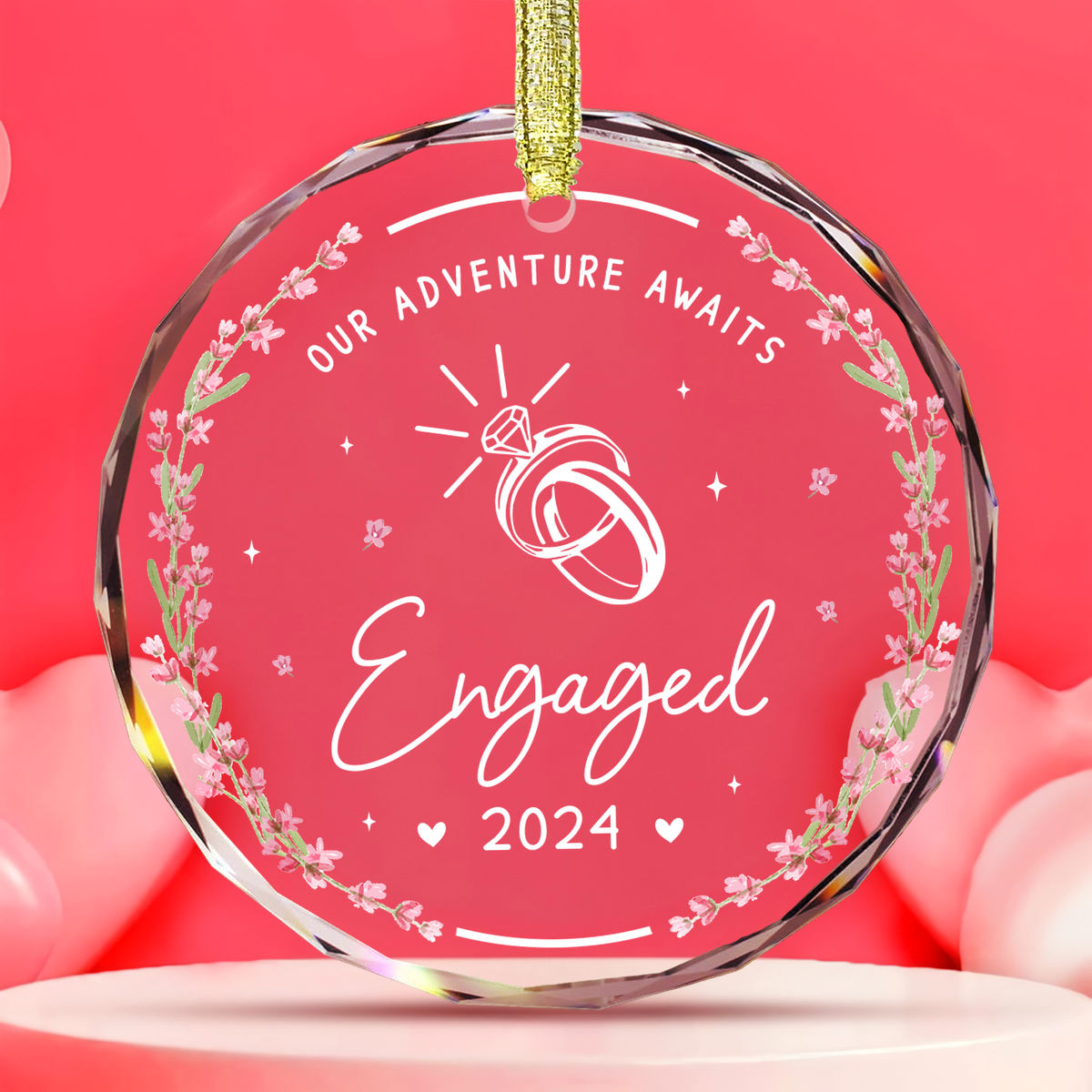 Engagement Gifts for Couples - Our adventure Awaits Engaged V2 - 1st Christmas Married Ornament,  Gifts for Newly Engaged Couples, Xmas Gift Bride Groom, Women - Personalized Round Glass Ornament_2