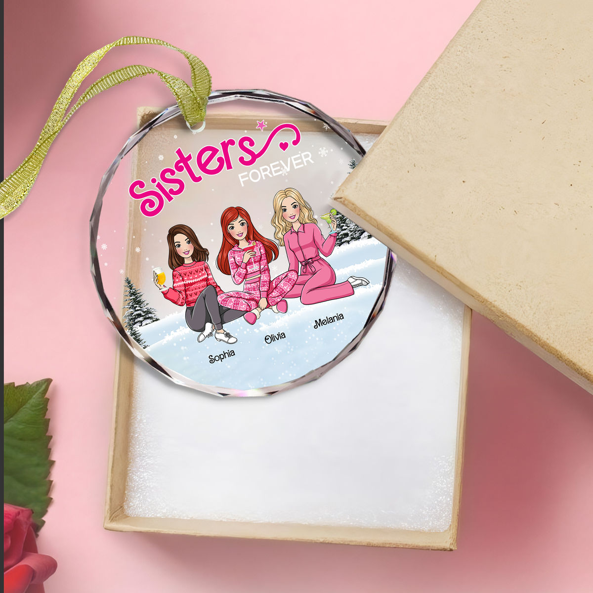 Unique Personalized Gift - Personalized Ornament - Sisters Forever - Personalized Round Glass Ornament_4