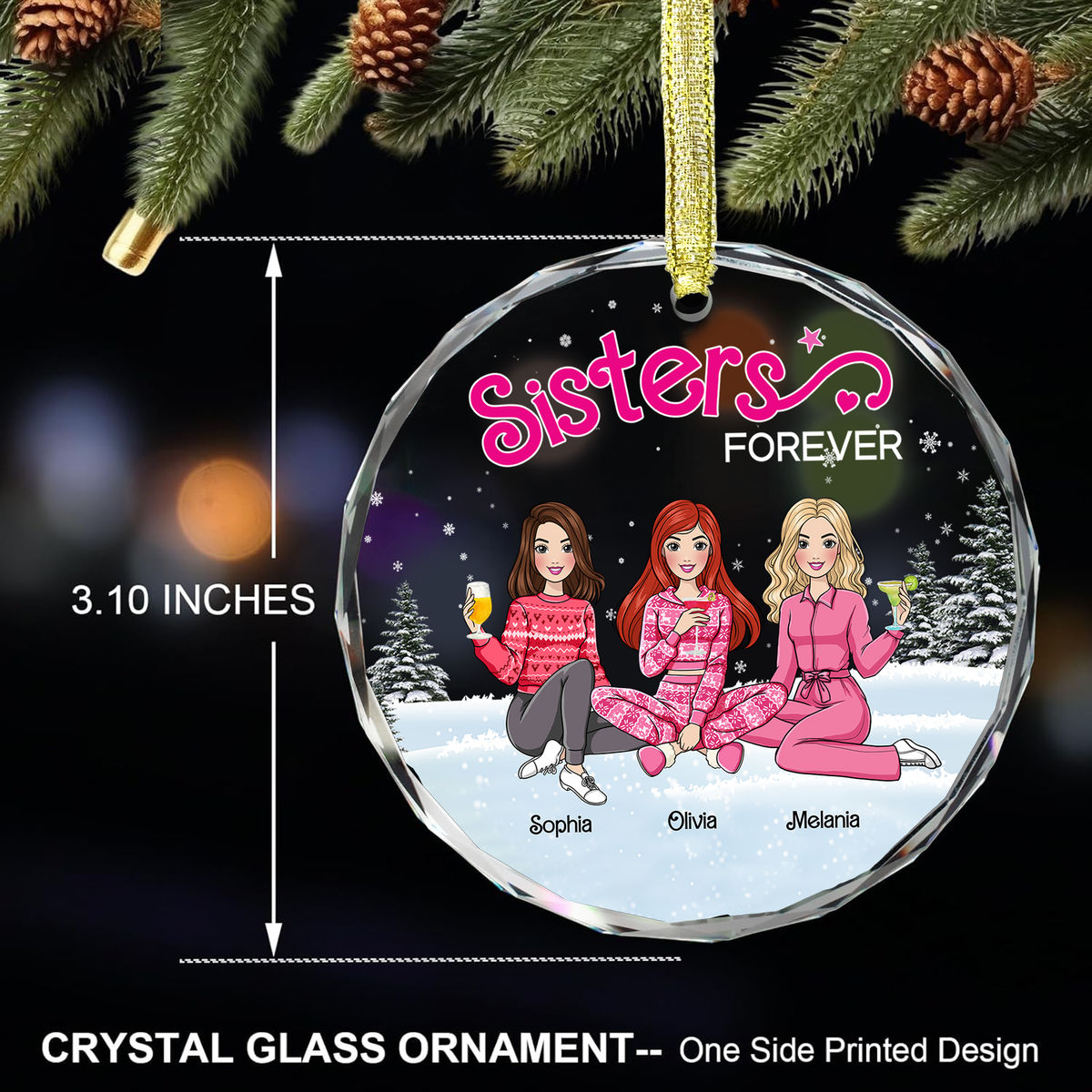 Unique Personalized Gift - Personalized Ornament - Sisters Forever - Personalized Round Glass Ornament_3