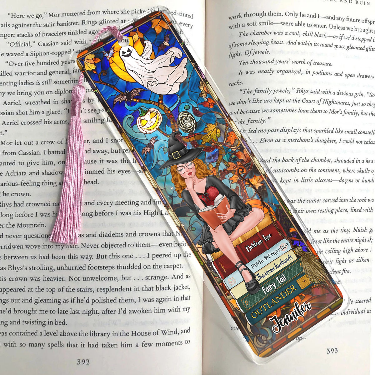 Acrylic Bookmark Gift - Halloween Witch- Book Girl - Best Gift For Book Lovers - Personalized Bookmark_1