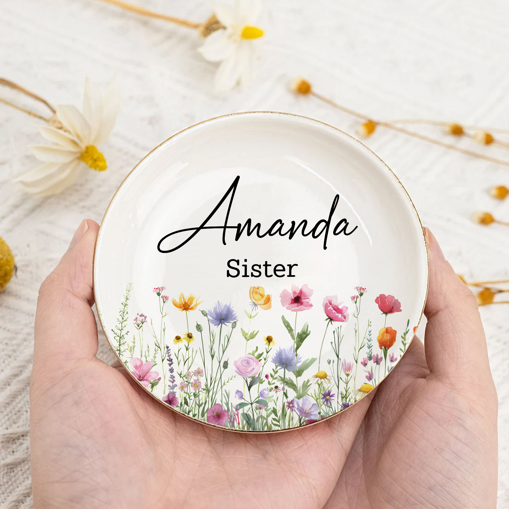 Friends Make Life Blossom With Joy - Bestie Personalized Custom Jewelry Dish - Gift For Best Friends, BFF, Sisters