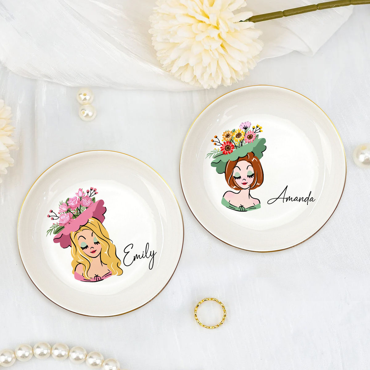 Custom Jewelry Dish - Flower Head - Gift for Her, Gift for Sisters, Friends, Besties, Coworkers - Personalized Jewelry Dish_1