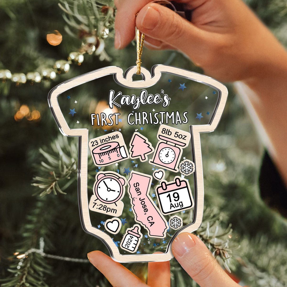 Baby's First Christmas Ornament 2024, Personalized Baby 1st Christmas Ornament, Custom New Baby Gift, 4D Shake Babies Ornament, Baby Shower