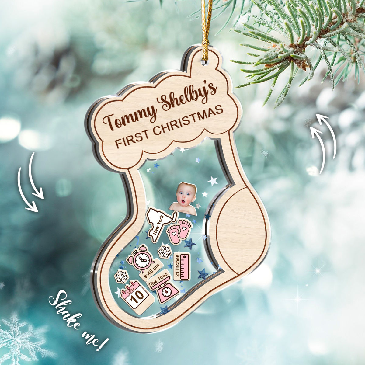 Photo Gift - Baby's First Christmas Ornament 2024, Personalized Baby 1st Christmas Ornament, Custom New Baby Gift, 4D Shake Babies Ornament, Baby Shower - Personalized Photo 4D Shake Babies Ornament