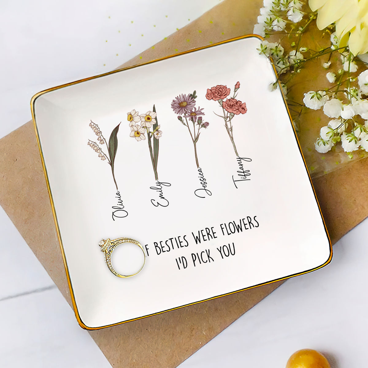 Jewelry Tray - Birthday Gift for for Sister Friend Bestie Couple - If Besties were Flowers, I'd Pick you - Personalized Jewelry Tray