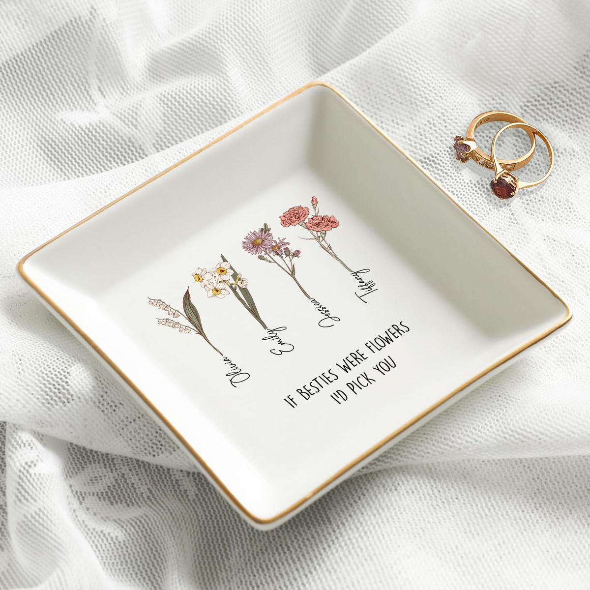 Jewelry Tray - Birthday Gift for for Sister Friend Bestie Couple - If Besties were Flowers, I'd Pick you - Personalized Jewelry Tray_1