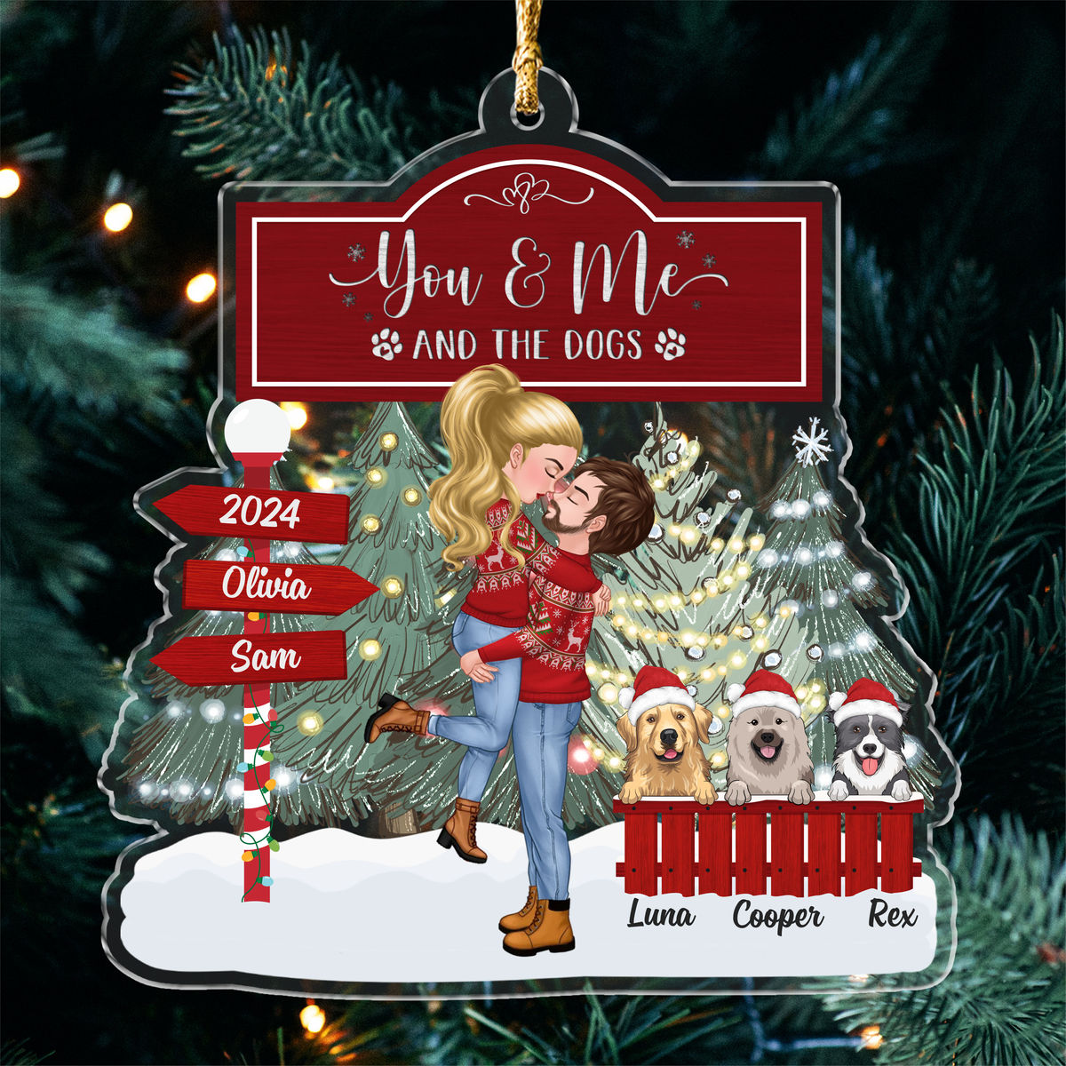 Christmas Tree Ornament - Personalized Acrylic Ornament - Dog Lovers Gift - You And Me & The Dogs (46867) - Personalized Ornament