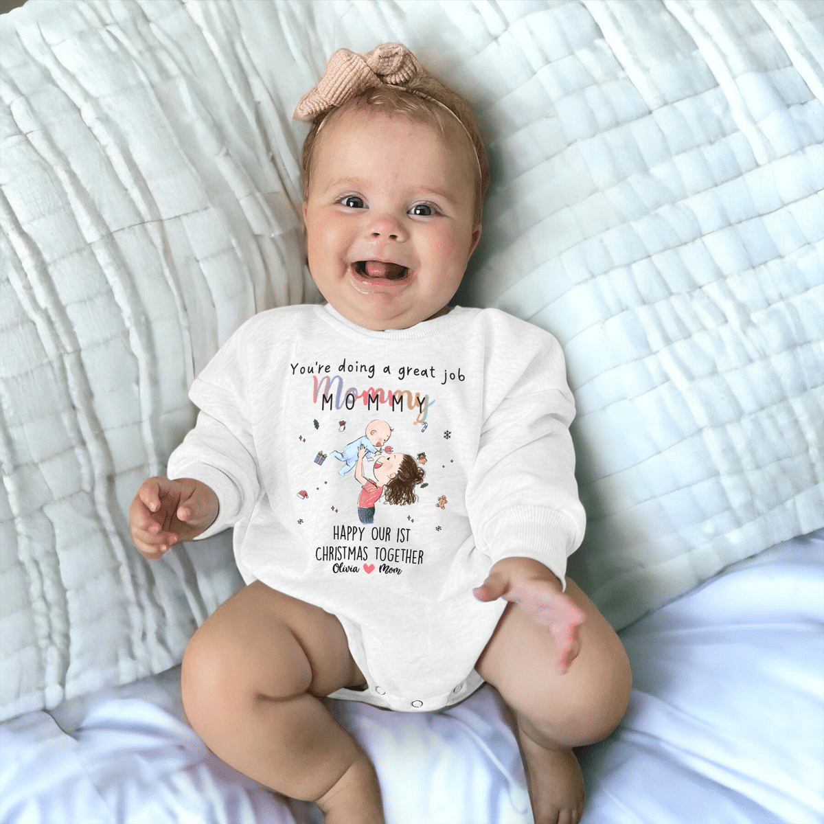 Baby Onesies - Sweatshirt BodySuit - You are doing great job Mommy. Happy Our 1st Christmas Together - Personalized Sweatshirt BodySuit