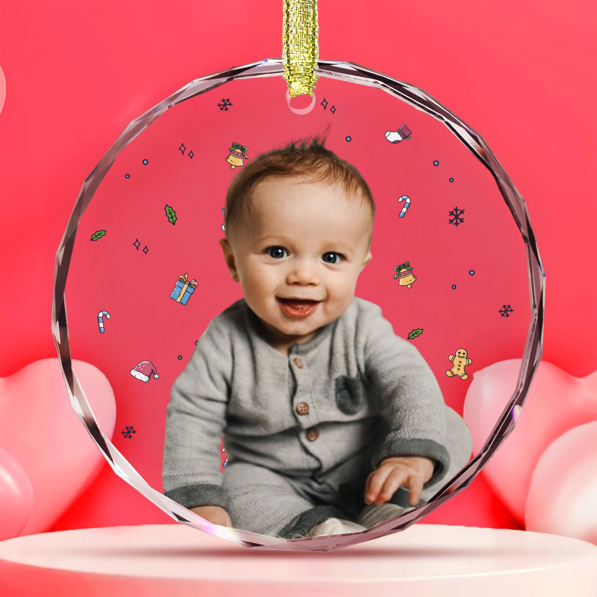 Photo Ornament - Christmas Gifts For Dad,Mom,Baby,GrandMa,GrandPa,Sisters,Friends, Besties - Photo Gift - Personalized Photo Round Glass Ornament_1