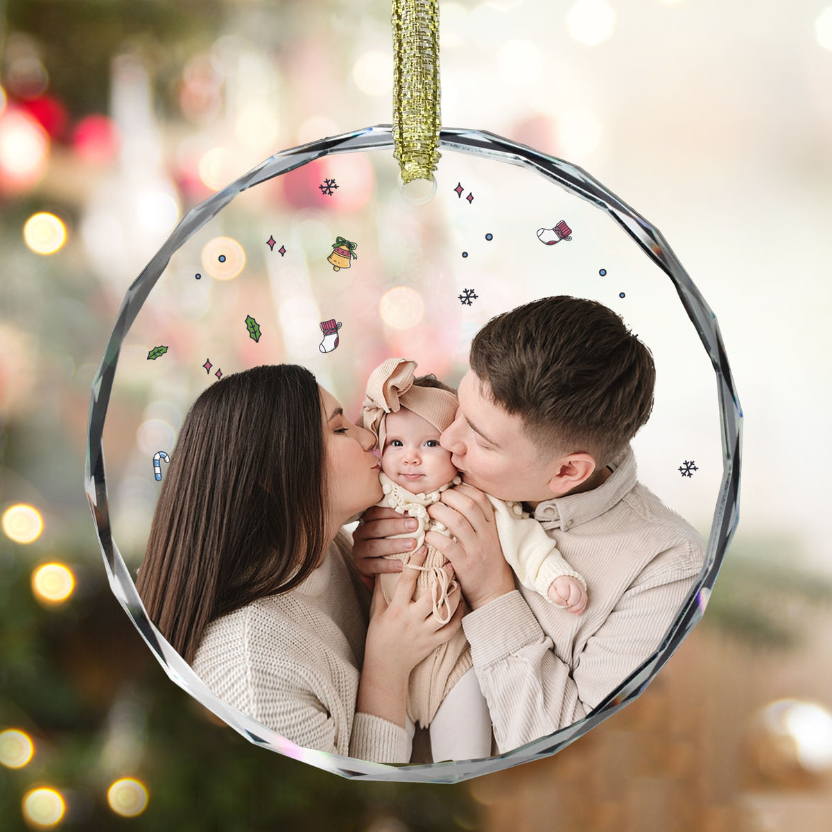 Photo Ornament - Christmas Gifts For Dad,Mom,Baby,GrandMa,GrandPa,Sisters,Friends, Besties - Photo Gift - Personalized Photo Round Glass Ornament