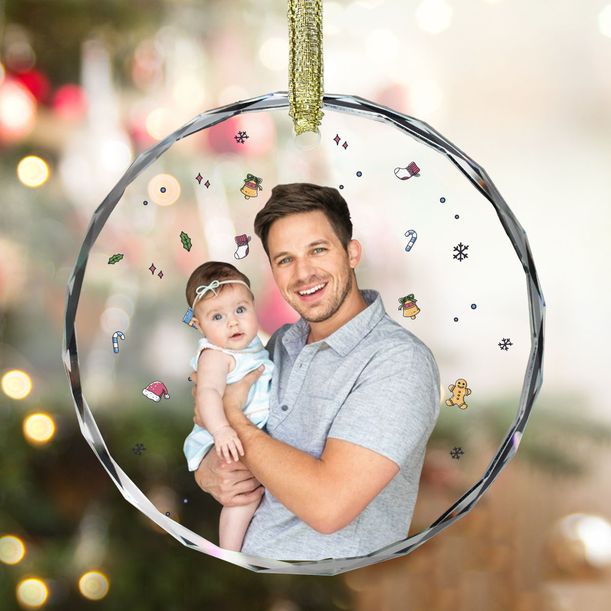 Photo Ornament - Christmas Gifts For Dad,Mom,Baby,GrandMa,GrandPa,Sisters,Friends, Besties - Photo Gift - Personalized Photo Round Glass Ornament