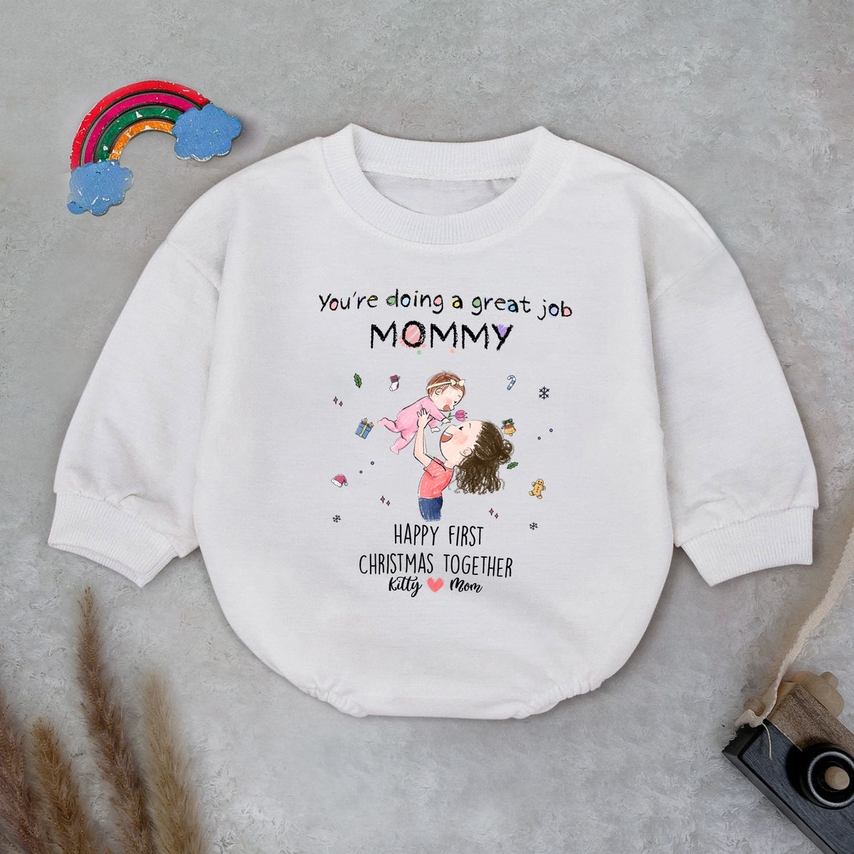 Baby Onesies - Sweatshirt BodySuit - You are doing great job Mommy. Happy First Christmas Together - Personalized Sweatshirt BodySuit_1