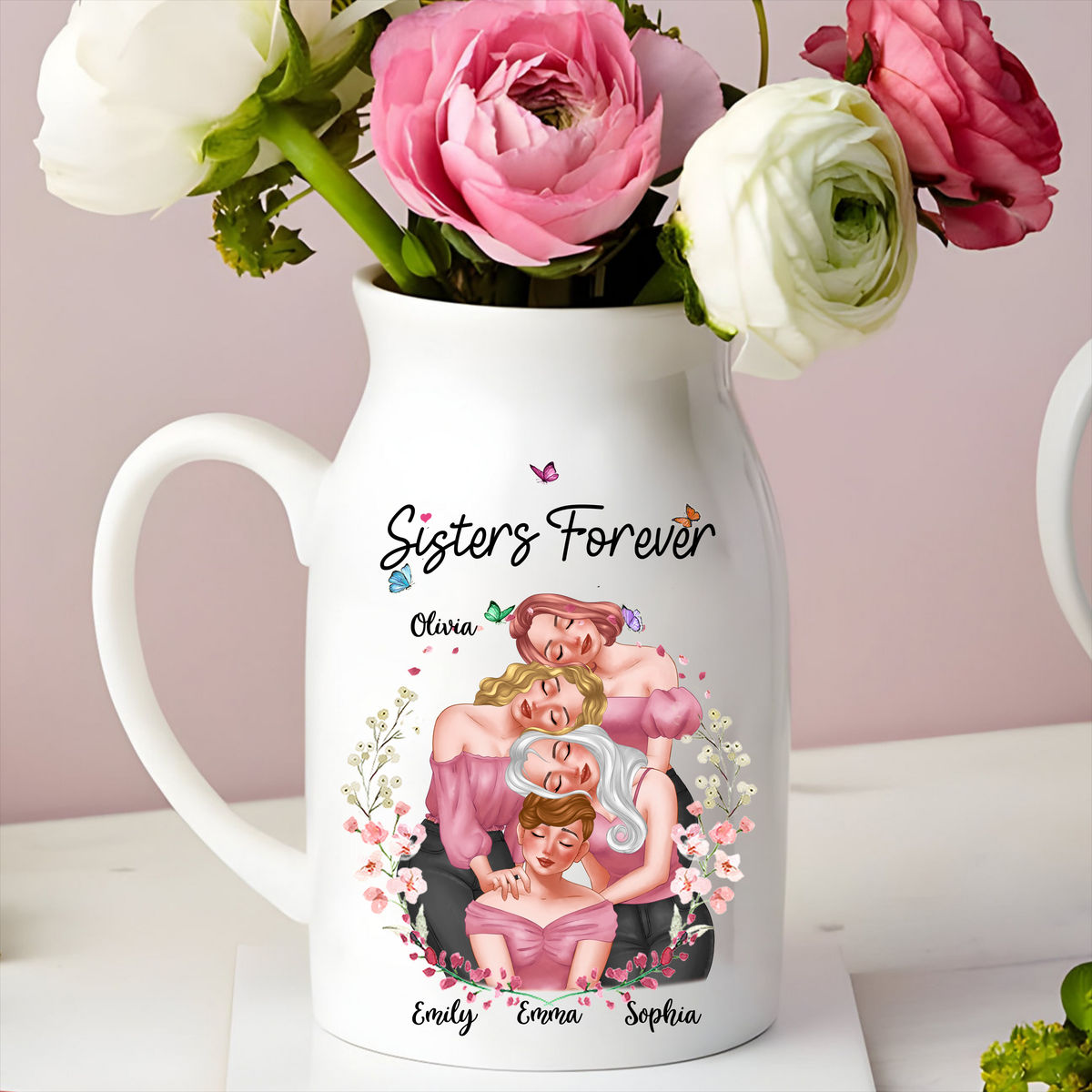 Family Gift - Flower Ceramic Vase - Sister forever - Personalized Vase