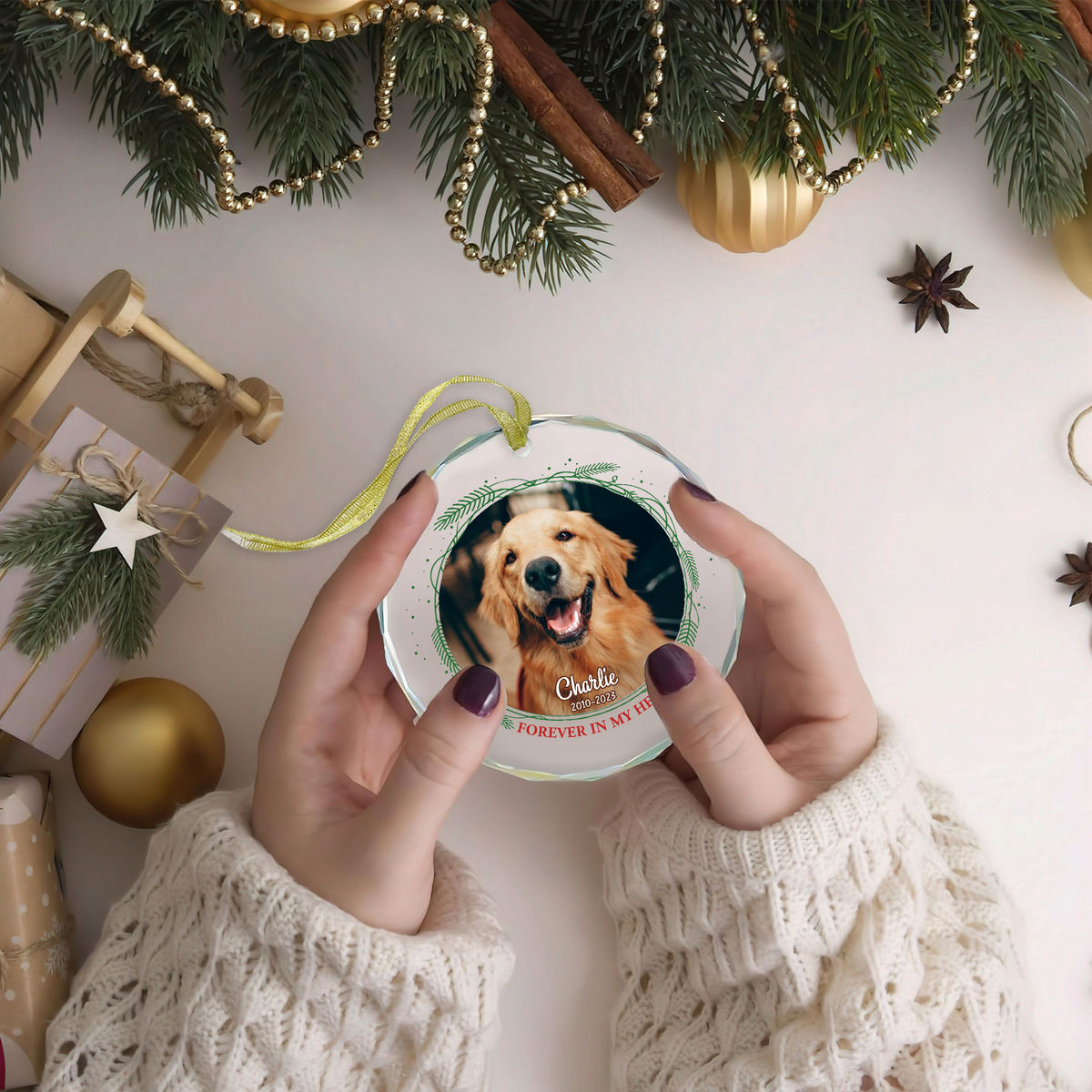 Photo Ornament - Christmas Gifts For Dog Lover - Photo Gift - Forever In My Love - Personalized Photo Round Glass Ornament_6