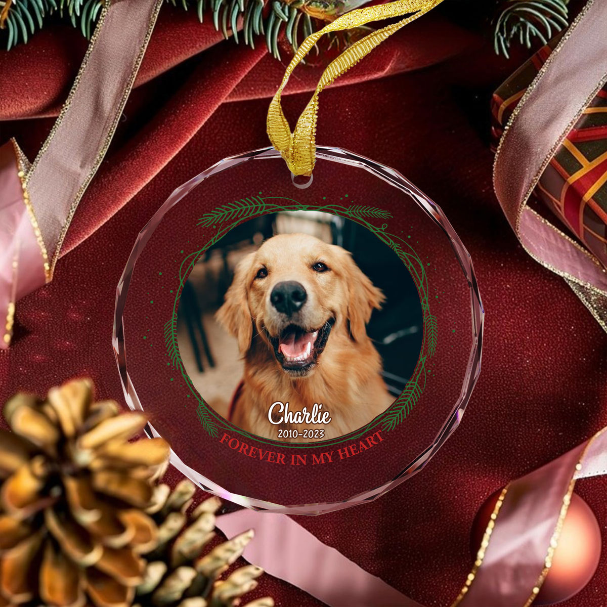 Photo Ornament - Christmas Gifts For Dog Lover - Photo Gift - Forever In My Love - Personalized Photo Round Glass Ornament_4