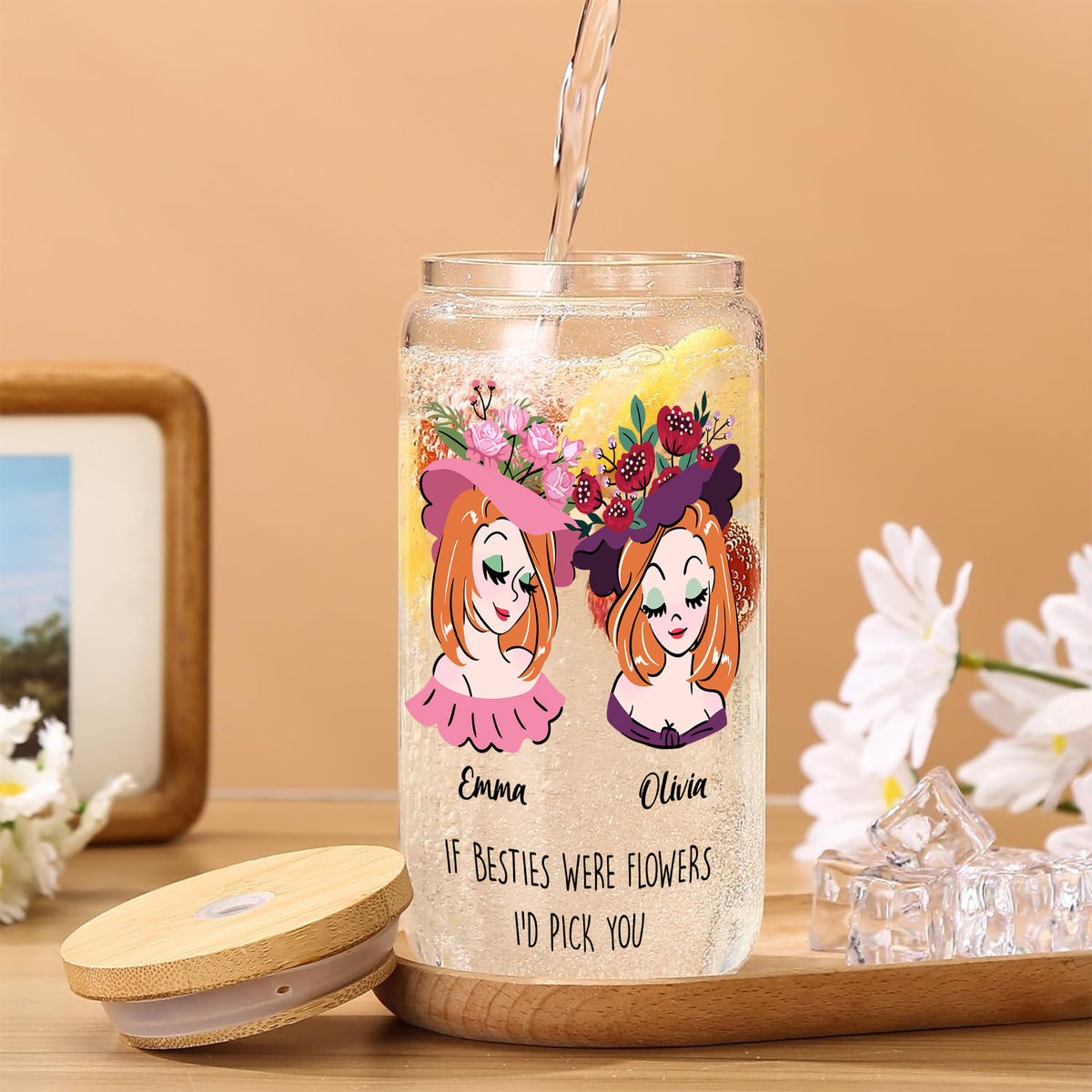 Best Friends Gifts - Gift For Besties, Sisters, Friends - Chrismas, Birthday Gifts - If Besties were Flowers, I'd pick you - Personalized Acrylic Glass Tumbler_5