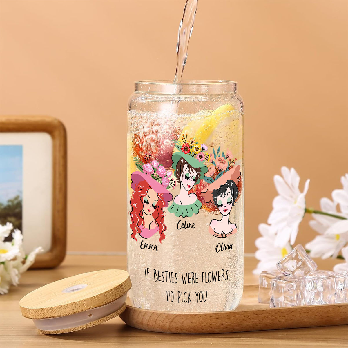 Best Friends Gifts - Gift For Besties, Sisters, Friends - Chrismas, Birthday Gifts - If Besties were Flowers, I'd pick you - Personalized Acrylic Glass Tumbler_2