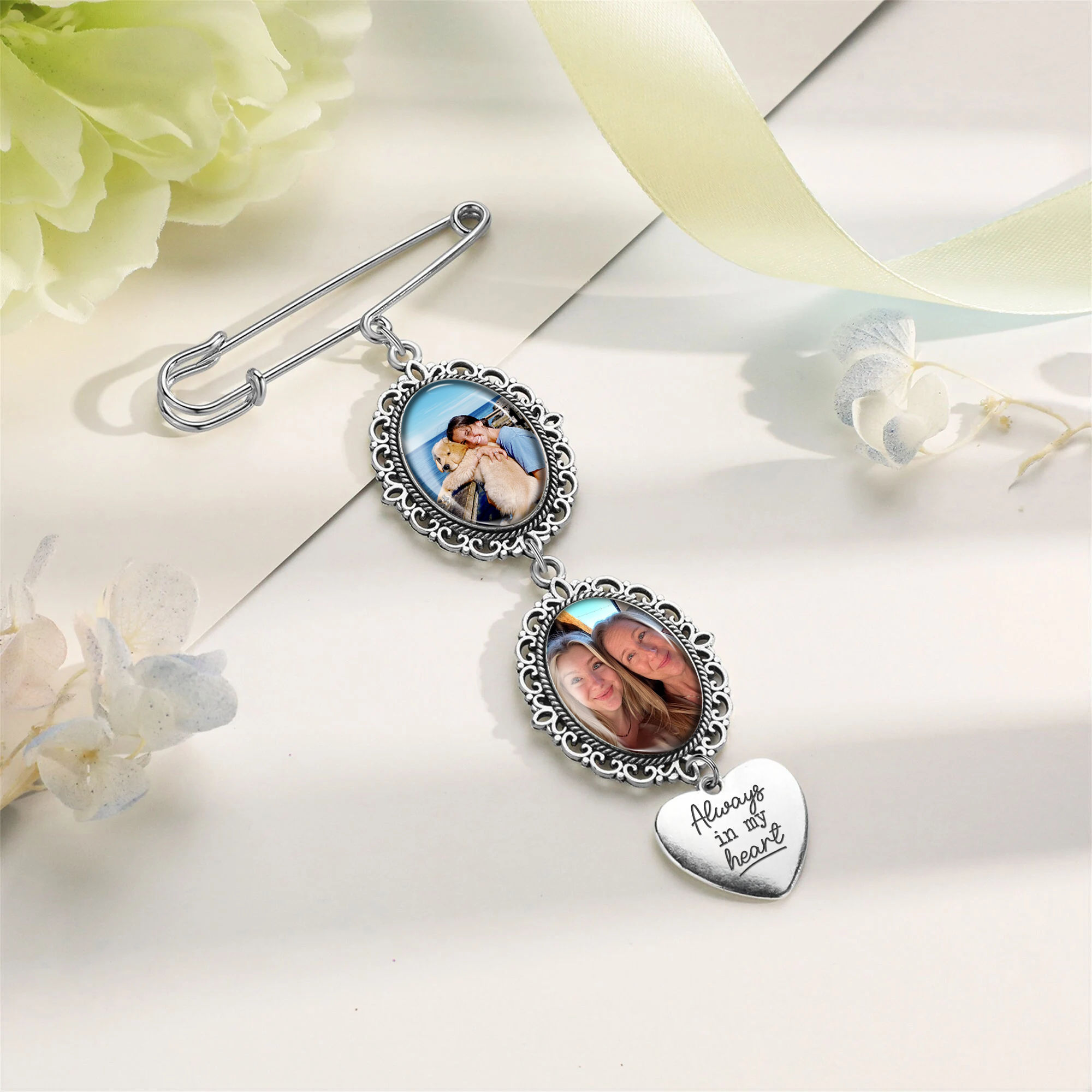 Memory Remembrance Pin - Bouquet Photo Pin - Bridal Bouquet Photo Charm ...
