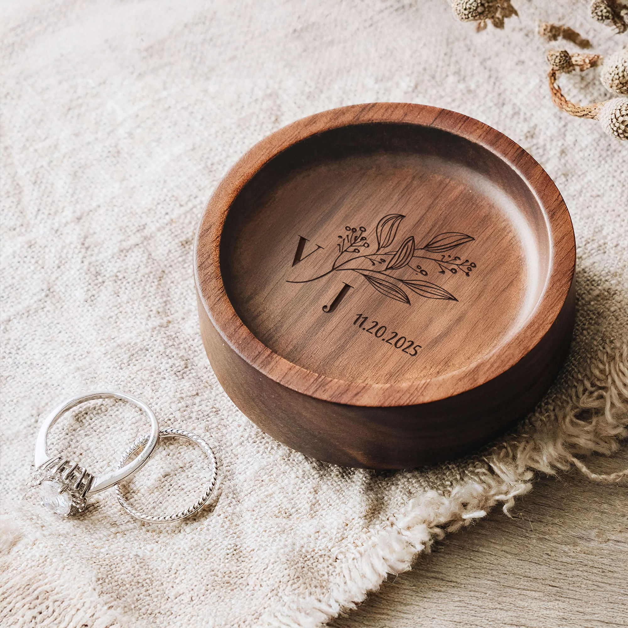 Wedding Gift - Personalized Round Wood Ring Dish, Engagement Ring ...