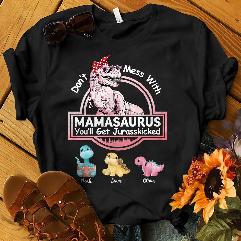 Personalized Shirt - Family - Don't Mess With Mamasaurus - Black_1