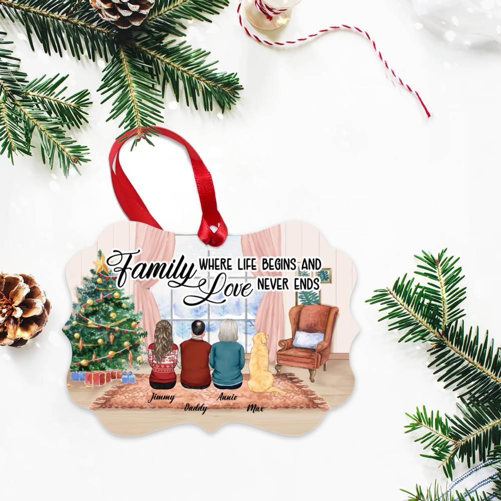Personalized Ornament - Family with pets - Family where life begins and love never ends_2