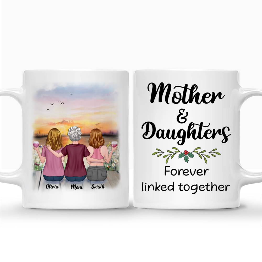 Personalized Mug - Mother & Children - Sunset - Mother And Daughters Forever Linked Together_3
