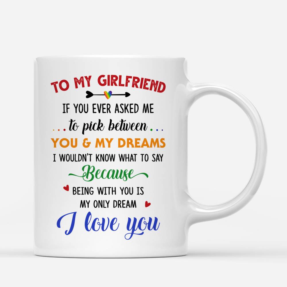 Personalized Mug - Topic - Personalized Mug - LGBT Couple - To my Girlfriend If you ever asked me to pick between you & my dreams I wouldnt know what to say because being with you is my only dream I love you._2